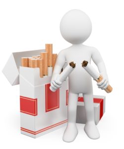 3d white people. No smoking concept. Man breaking a cigarette. Isolated white background.